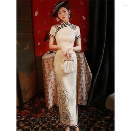 Ethnic Clothing Chinese White Cheongsam 2024 Improved Retro Old Shanghai Large Size Women Long Evening Dresses Qipao Hanfu Skirt