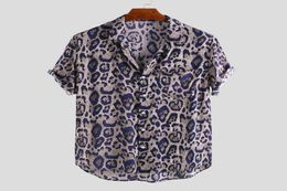 Summer Mens Top Casual Short Sleeve Hawaiian Shirts Turn Down Collar Leopard Print Shirt Men Dress Male Clothing Tops3037323