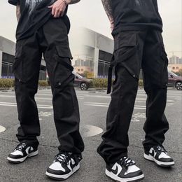 Y2k Techwear black cargo pants for mens fashionable hip-hop street punk street loose fitting mens jogger casual clothing 240515