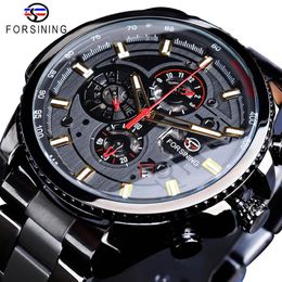 Forsining Classic Black Clock Steampunk Series Complete Calendar Men's Sport Mechanical Automatic Watches Top Brand Luxury 245D