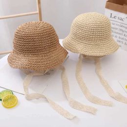 Caps Hats Baby Str Hat Summer Lace Ribbon Korean Cute Boys and Girls Crochet Sun Hat Foldable Sun Hat Outdoor Childrens Beach Hat WX