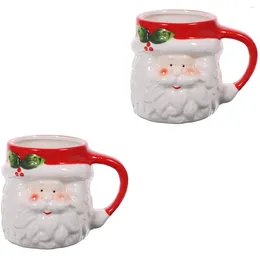 Mugs 2 Pc Christmas Ceramic Mug Creative Milk Ceramics Water Office Drinking Cup Dining Room Table Decor Xmas Theme Gifts Elder