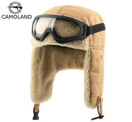 Winter Bomber Hats Earflap Russian Ushanka with Goggles Men Women039s Trapper Pilot Hat Faux Berber Fleece Thermal Snow Caps LY1998226
