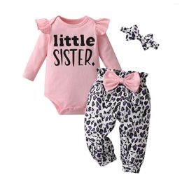 Clothing Sets Fashion Born Infant Baby Girl 3pcs Clothes Set Thin Cotton Letters Print Romper Bodysuit Top And Leopard Pants With Headband