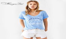 2016 New Arrival Cotton Velour Blue Loose Tops Short Sleeve Tshirts Printing Letter North Carolina Basketball T Shirt For Women4161178
