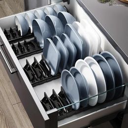 Kitchen Storage Under Cabinet Drawer Bowls Plate Holder Retractable Countertop Sink Supplies Shelf Adjustable Dish Rack Shelves