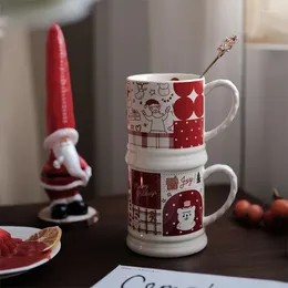 Mugs Christmas Atmosphere Woven Handle Red Themed Gift Ceramic Cup Holiday Souvenir