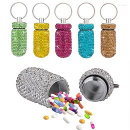 Storage Bottles Mini Rhinestone Box Organizer Bottle With Keyring Aluminum Alloy For Travel Portable Metal Case