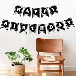 Party Decoration Happy Birthday Banner Black And White Texture Theme Cake Table Flag Boy Supplies