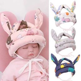 Caps Hats Cute baby ears toddler hat safety helmet soft and comfortable head safety protection adjustable learn to walk anti-collision hat Y240517