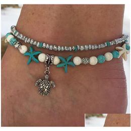 Anklets Fashion Sea Turtles Imitation Pearls Starfish Charms Bracelets For Women Bohemian Summer Foot Chain Jewellery Gifts Drop Delive Dhkco