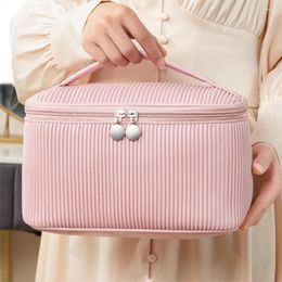 Cosmetic Bags Women's CreamToast Makeup Bag PU Pleated Fashion Large Capacity Portable Travel Storage Box Selling Girl's Gift