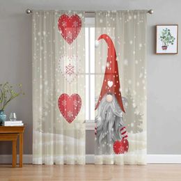 Window Treatments# Christmas Gnome Snowflake Love Heart Tulle Curtains Kitchen Door Curtain Chiffon Sheer Voile Christmas Curtains for Living Room Y240517