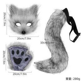 Halloween Set Simulation Fox Mask Gloves Plush Fox Tail Hand As The Tail Costume Props Accessories