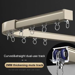 26mm Thickened Curtain Track Single Double Rod Curved Straight Rail Ceiling Side Mount Silent Pulley Home Decor Customise Size 240516