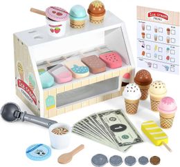 Other Toys Wooden ice cream counter game set for childrens Montessori pretends to play games food toys kitchen accessories