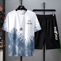 Mens Summer Shorts Set Gym Outfit Student Short Sleeve T-shirt 3D Printed Mens Top Workout Quick Drying 240517