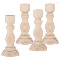 Candle Holders AF88 -4Pcs Unfinished Wood Candlestick Holder For Craft Project Ready To Stain Paint Or Oil 5 Inches Party Decoration