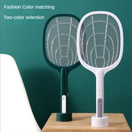 Electronic Mosquito Killer Racket UV Light Trap Lamp Electric Shock 2-in-1 USB Rechargeable Fly Killler Swatter w/ Standing Rack 240514