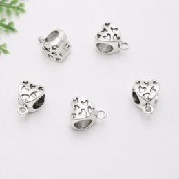 300pcs lot Silver Plated Heart Bail charms Spacer Beads Charms pendant For diy Jewellery Making findings 12x9mm 279c