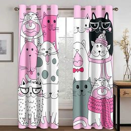 Window Treatments# Cute Cartoon Cat Kawaii Window Curtains for Living Room Children and Kids Cartoon Mountains Forests Living Room Bedroom Decor Y240517