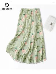 Skirts BirdTree 93%Real Silk Elegant Skirt Women Flower Printed Versatile OL Commute Hip Wrap 2024 Spring Summer B43662QC