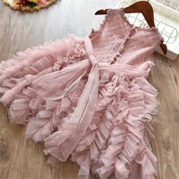 Girl's Dresses Girls Lace Dress Tutu Fluffy Cake Smash Outfits Elegant Princess Party Dress Girl Birthday Children Clothing 3 6 8ys Vestido