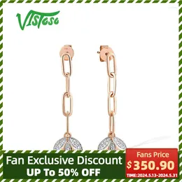 Dangle Earrings VISTOSO Genuine 14K 585 Rose Gold Stud For Women Sparkling Diamond Geometric Flower Dangling Elegant Gifts Fine Jewellery