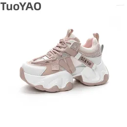 Casual Shoes 8cm Air Mesh Genuine Leather Chunky Sneakers Spring Breathable Women Summer Hollow Comfort Vulcanized Platform Wedge