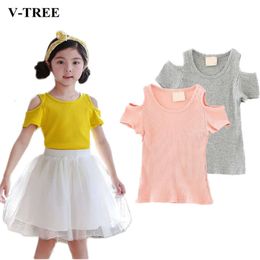 Girls T Shirt Thread Toddler T-shirt Strapless Tops For Children Candy Colour Kids Blouse Baby Tees Clothing L2405