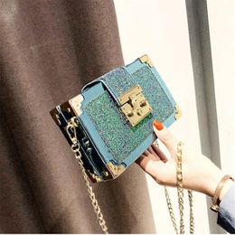 evening bag designer Korean fashion sequined small suitcase cool exquisite messenger bags charming chain square bag girl 271M