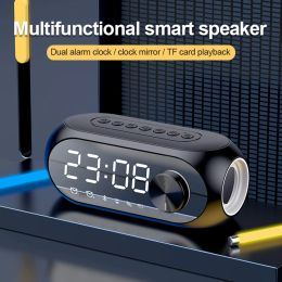 Speakers Bluetooth Speaker With Alarm Clock Bluetooth 5.0 Wireless Speakers LED Display Dual Alarm Clock Support TF Card FM Radio AUX Mode,