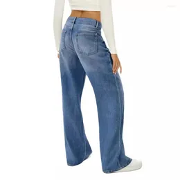 Women's Jeans Summer Lady Long Stylish High Waist Wide Leg With Multiple Pockets For Daily Wear Solid Colour Denim