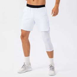 Athletic Shorts Workout Running Men tight one-leg fiess pants pocket long and short legs basketball training legngs quick-drying cropped sp