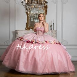 Glitter Pink Quinceanera Dresses Charro Sweetheart Ball Gown Flowers Vestio De 15 Xv Anos Sixteen Masquerade Sequined Beaded Savistidos Birthday Sweet 16 Para 2024
