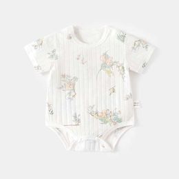 Rompers 0-12 meter newborn baby tight fitting clothes suitable for girls boys summer short sleeved thin clothes cotton crawling clothes printed baby jumpers d240516