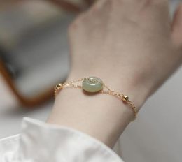 14k 14 k Jewellery Real Gold Jadde Gemstone Bracelet for Women Charm Bracelets Bangles Fine Accessories Gifts2301676