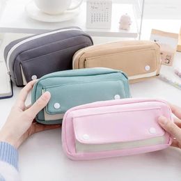 Large Capacity Pen Bag Simple Solid Colour Pencil Pouch Student Flip Button Stationery Cute Case School Supply