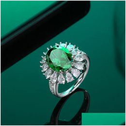 Band Rings European And American High-Carbon Diamond S925 Sterling Sier Female Elliptical Sapphire Ring Luxury Elegant Engagement Je Dhlny