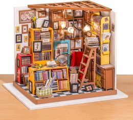 Robotime Dollhouse Kit Miniature DIY Library House Kits Wooden Miniature Dollhouse Sams Study for Children Adult 240516