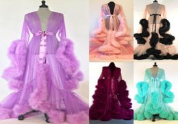 Fashion Gown Mesh Fur Babydolls Sleep Wear Sexy Women Lingerie Sleepwear Lace Robe Night Dress Nightgrown Robes2781200