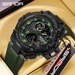 Wristwatches SANDA Men Sport Watch LED Light Alarm Digital Clock Dual Time Display Week Auto Date Backlight Youth Quartz Male