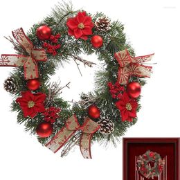 Decorative Flowers Door Hanging Inside Christmas Wreaths Artificial Flower Wreath For Front With Pine Needles Red Berries Bow