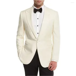 Men's Suits Ivory Men 2 Pieces Wedding Groom Business Wear Peaked Lapel Tuxedos Party Custom Made Formal Male Clothing Jacket Pant