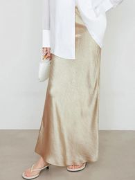Skirts Women Satin Pencil High Waist Loose Hand-Grip Pattern Long Skirt Summer Fashion Elegant Solid Color Lady 2024