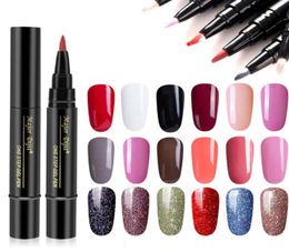 Newest 3 In 1 Gel Nail Varnish Pen Glitter One Step Nail Gel Polish Hybrid 24 Colours Easy To Use UV Gel Lacquer4707591