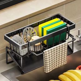 Automatic Drainage Sink Storage Rack Stainless Steel Kitchen Wash Basin Soap Sponge Holder Bathroom Shampoo Organiser Towel 240506