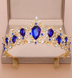 New Bridal Crown Green Blue Red Crystal Tiara for Wedding Hair Accessories Bride Headpiece Women Hair Jewelry6941277