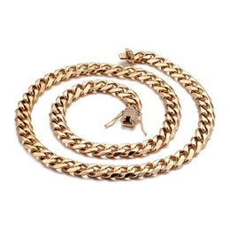 Hip-Hop Mens Jewellery Crystals CZ Stone Stainless Steel Fashion Large Curb Chain Necklace Gold Tone 15mm 76cm 30 Inch Chains 2570