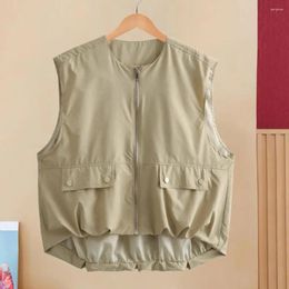 Women's Vests Women Vest Loose Fit Japanese Style Summer Cargo With Zipper Closure Round Neck Sleeveless Cardigan For Casual